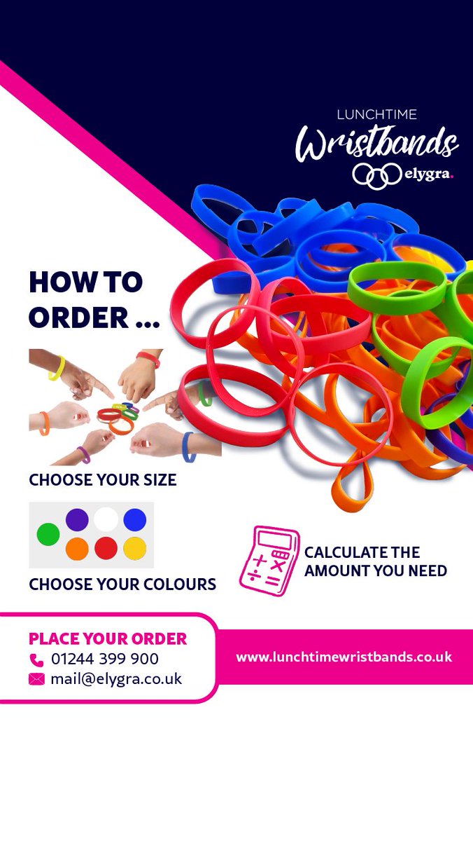 lunchtimebands's tweet photo. Ordering Elygra Lunchtime Wristbands is easy!
- Choose your size
- Pick your colours
- Calculate your quantity
Done! Fast, simple &amp; colourful - perfect for schools, businesses &amp; community groups.
https://t.co/G9WleVQKzQ

#ElygraMarketing #LunchtimeWristbands #Education https://t.co/qRm0uWkMfO