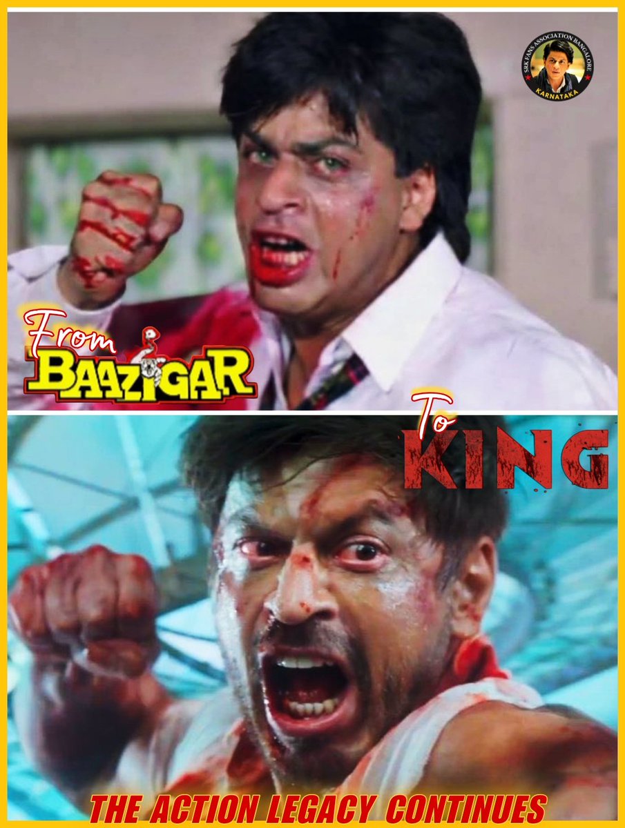 Srk_bangalore's tweet photo. From Baazigar to KING - The action legacy continues. 👑🔥💥

@iamsrk 

#King #ShahRukhKhan #SRK https://t.co/q5a0ZQHxiw