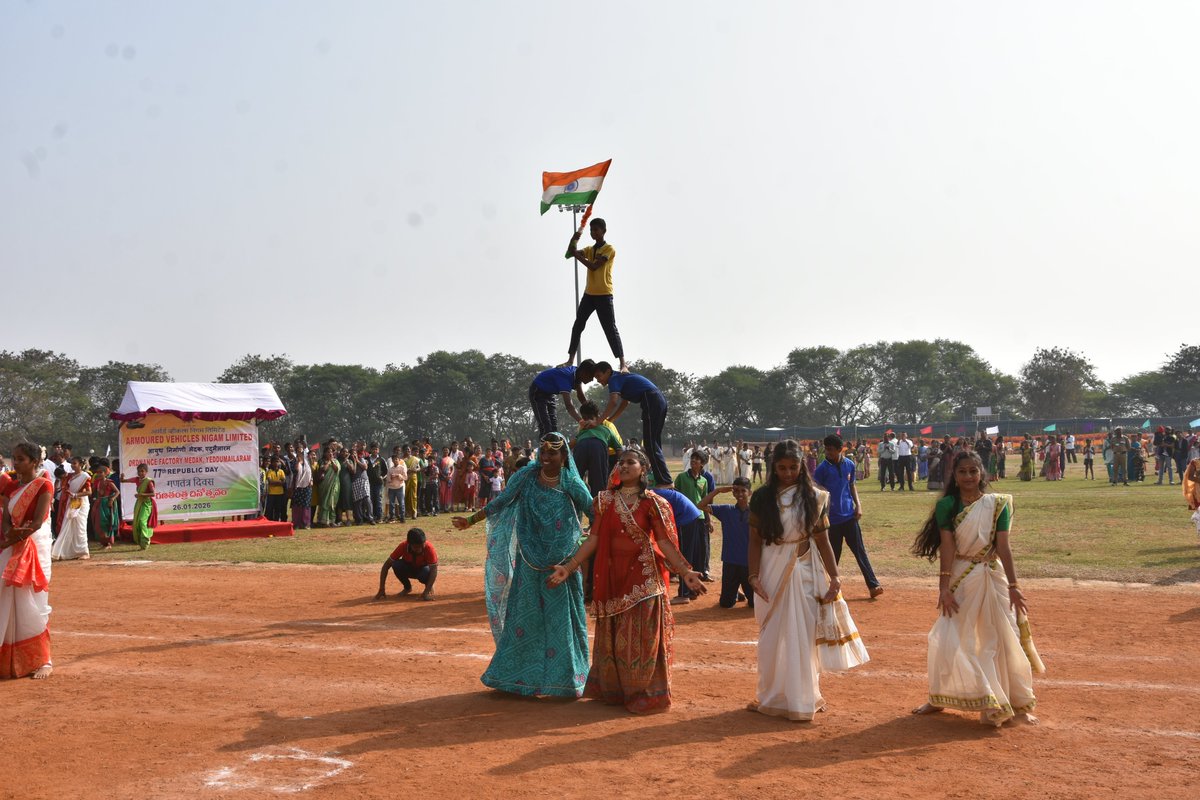 The Ordnance Factory Medak (a unit of Armoured Vehicles Nigam Limited - AVNL) celebrated Republic Day with great enthusiasm and patriotic fervor on 26th January 2026 at Sarath Stadium. Shri S.S. Prasad, IOFS, Chief General Manager, presided over the event as the Chief Guest. The