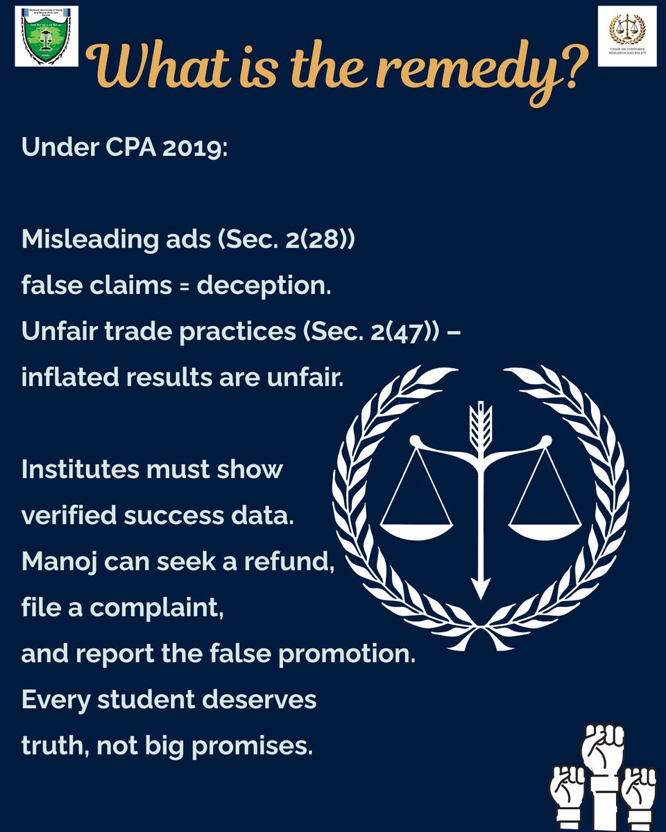 CCRP_NUSRL's tweet photo. This story highlights the risks of misleading advertisements and exaggerated claims in the education sector. Under the Consumer Protection Act, 2019, such practices constitute unfair trade practices. https://t.co/ZOoeeCQnlZ