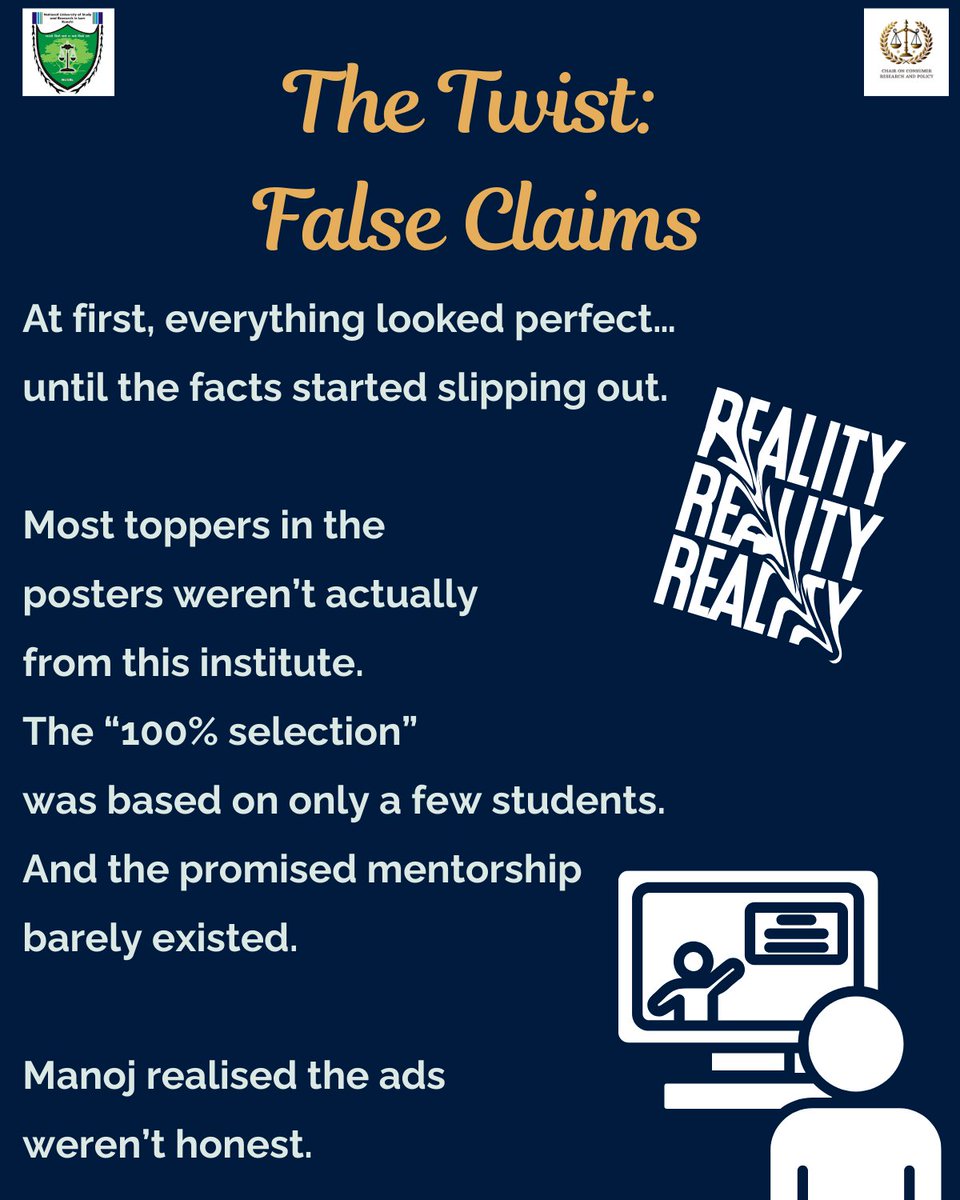 CCRP_NUSRL's tweet photo. This story highlights the risks of misleading advertisements and exaggerated claims in the education sector. Under the Consumer Protection Act, 2019, such practices constitute unfair trade practices. https://t.co/ZOoeeCQnlZ