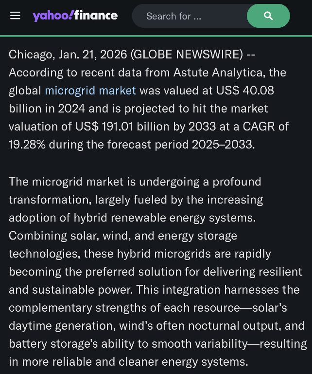 JenniferPh88932's tweet photo. What really caught my attention is how fast the global microgrid market is scaling

We’re talking about $40.08B in 2024 projected to reach $191.01B by 2033, a 19.28% CAGR 
That’s not niche growth - that’s a structural expansion.
And NextNRG Inc. (NXXT) is already operating microgrids, not talking about them

Seeing $8.01M revenue in December (+253% YoY) makes sense when the market itself is compounding at this pace

$RDW $SKYT $EQPT $CIFR