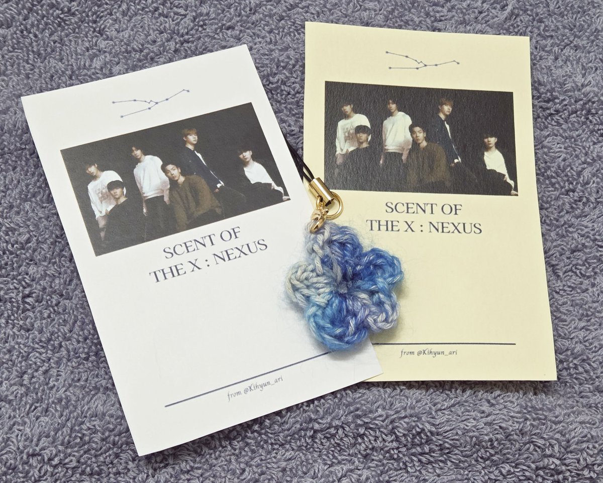 몬스타엑스 [THE X : NEXUS] 나눔
 🌸시향지+뜨개 미니꽃 키링🌸

콘서트의 여운을 향과 작은 꽃으로 남기고 싶어서 준비했어요🌟

🔸 시트러스 계열(베르가못) ; 직접 만든 향
🔸️ 배경지 2종 중 랜덤 1종
🔸 약 20개 내외

🤍 2/1 막콘
🤍 시간·장소 당일 타래 공지
🤍 인증 : 해당글 #rt