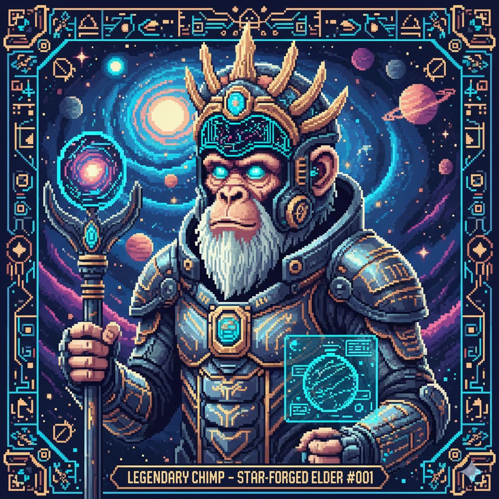 LegendaryChimps's tweet photo. 💥 OG Reveal #001– Cosmic Ancestor Chimp
An ancient traveler who has seen the birth of stars.
He carries the timeline of galaxies within his eyes. 👁️✨
Supply: ONLY 10
Mint: Coming soon
#Solana #NFTs #PixelMonkeys
#LegendaryChimps https://t.co/m3LfIqbv6G