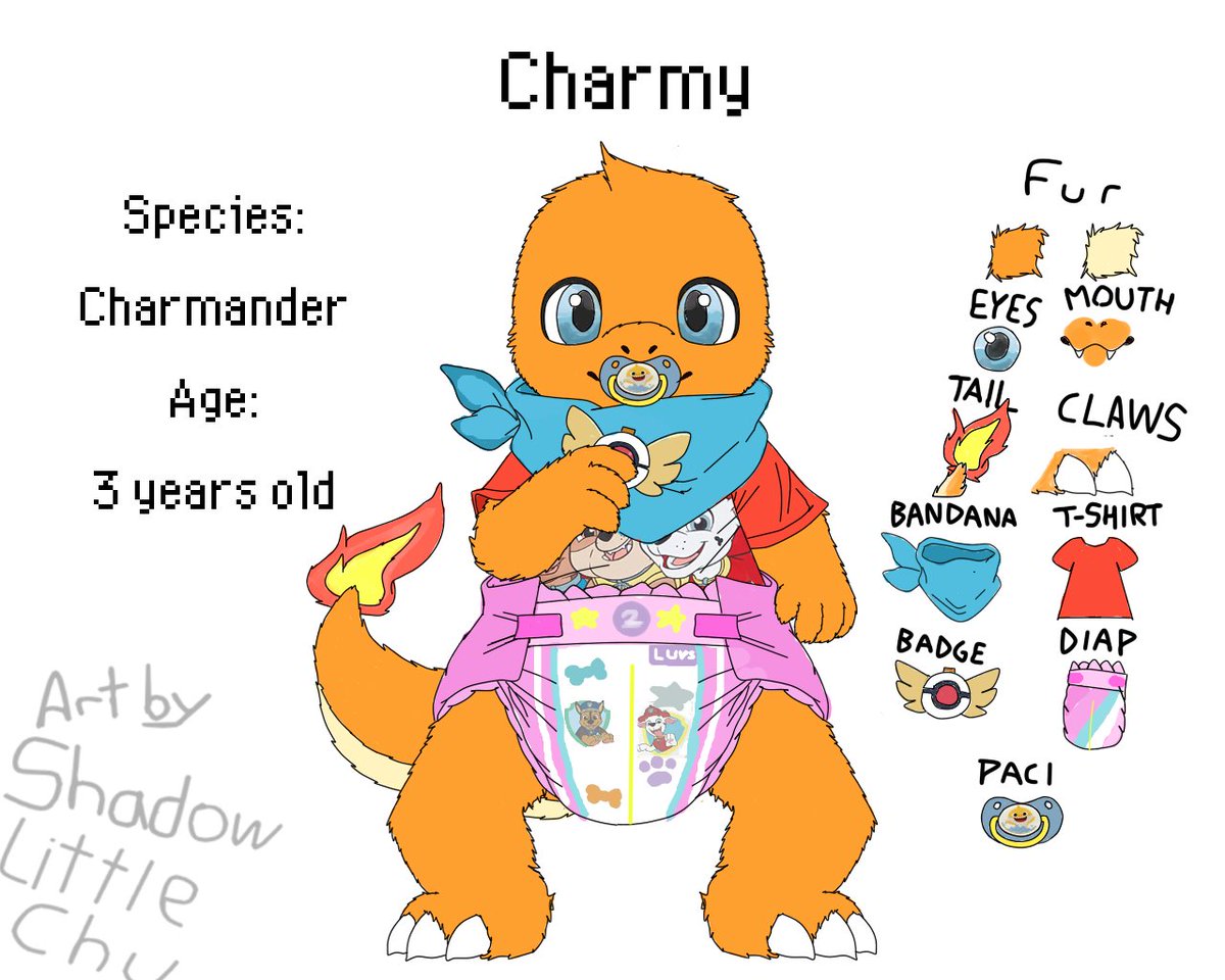 ShadowLittleChu's tweet photo. Reference sheet for the cute babmander @Charmy_Hatchy 

#abdl #babyfur #refsheet https://t.co/GetFov9yul