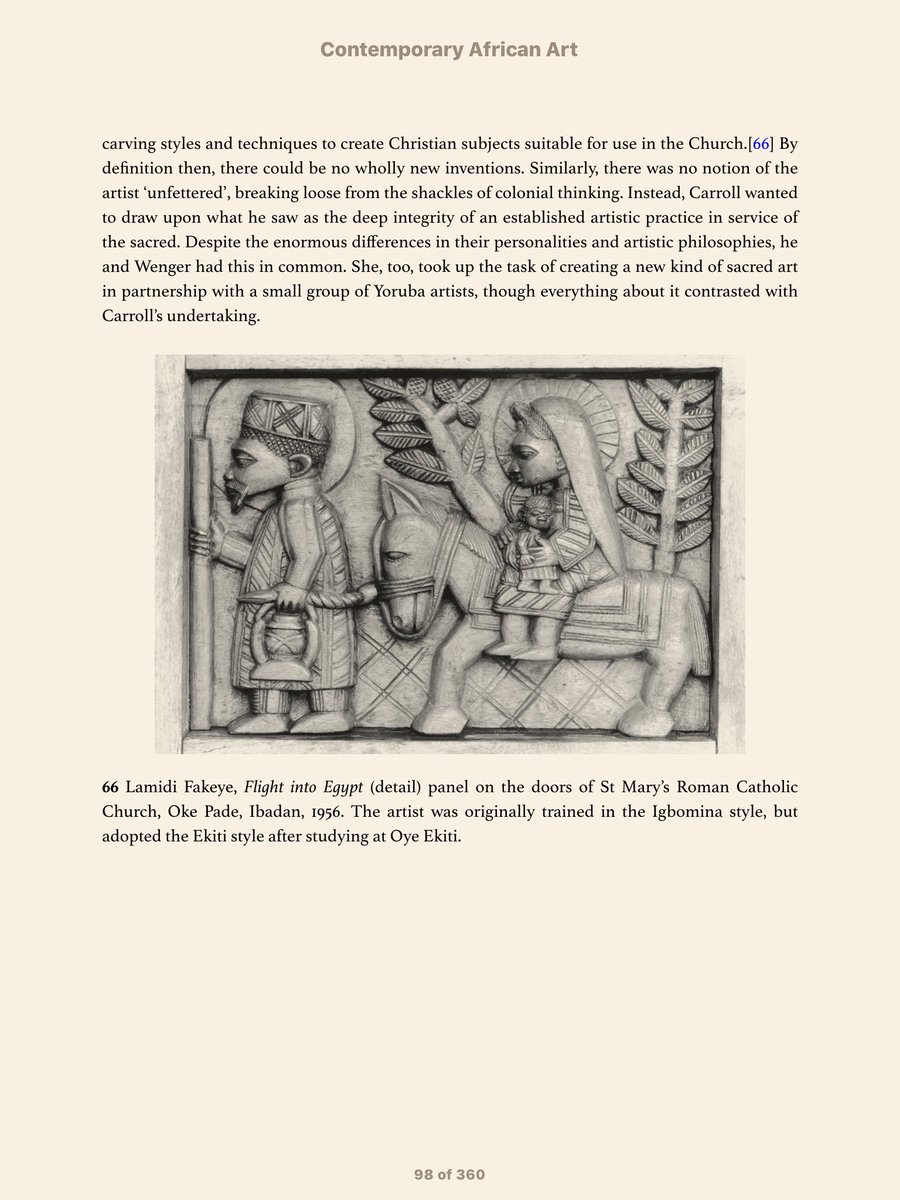 i think Father Kevin Carrolls Christianization of traditional artistic carving through his Oye Ekiti workshops, was only possible/successful because of the tolerance of Yorùbá spirituality which consequently made Muslim and Christian converts not orthodox. Fakeye was a Muslim
