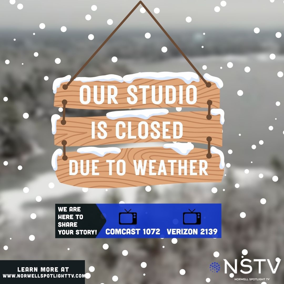 Due to the recent winter storm, our studio will be closed to the public today, with our team working remotely. 

If you have any questions or concerns, please email us at info@harbormedia.org.
norwellspotlighttv.com