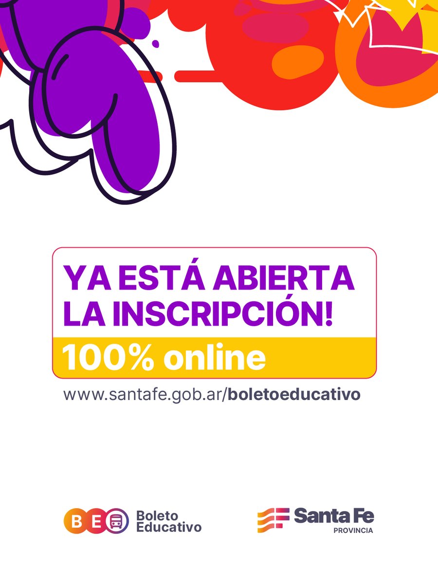 ¡Ya esta abierta la inscripción al #BoletoEducativo2026!

A partir del 2 de febrero ya podes hacer uso de tu pasaje a la educación.