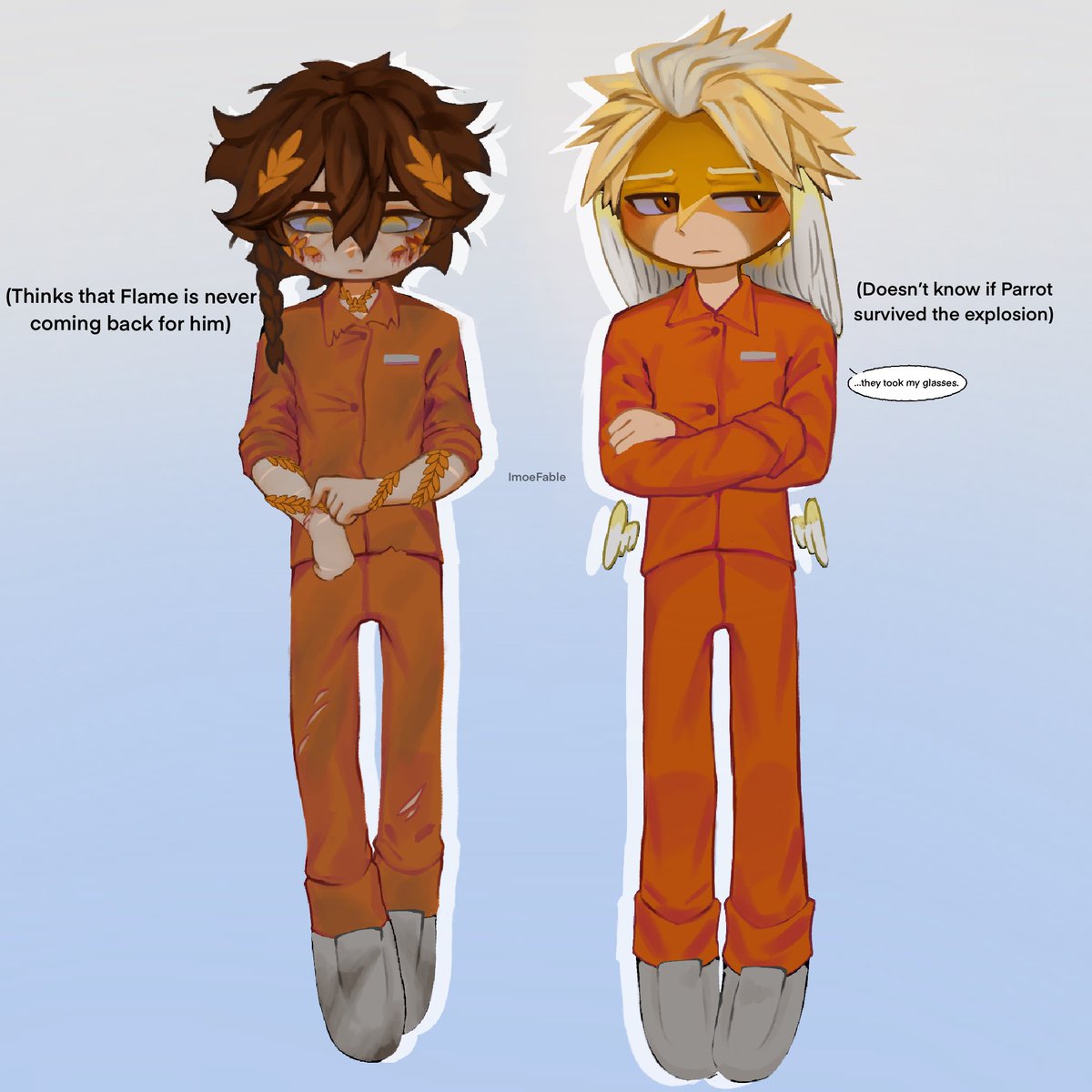 imoefable's tweet image. Now there’s two deuteragonists in prison #lomedyfanart #theobaldthebirdfanart #unstableuniverse