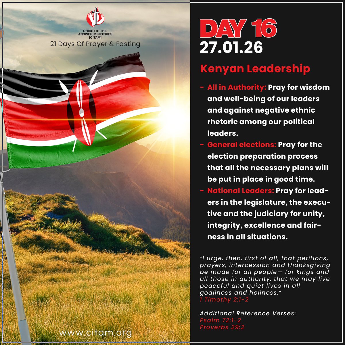 CITAMKE's tweet photo. DAY 16 OF 21 DAYS OF PRAYER AND FASTING🙏
Kenyan Leadership 🇰🇪
#leadership
#contemporaryissues
#21daysofprayerandfasting
#NothingIsImpossibleWithGod https://t.co/Um5dZq02tT