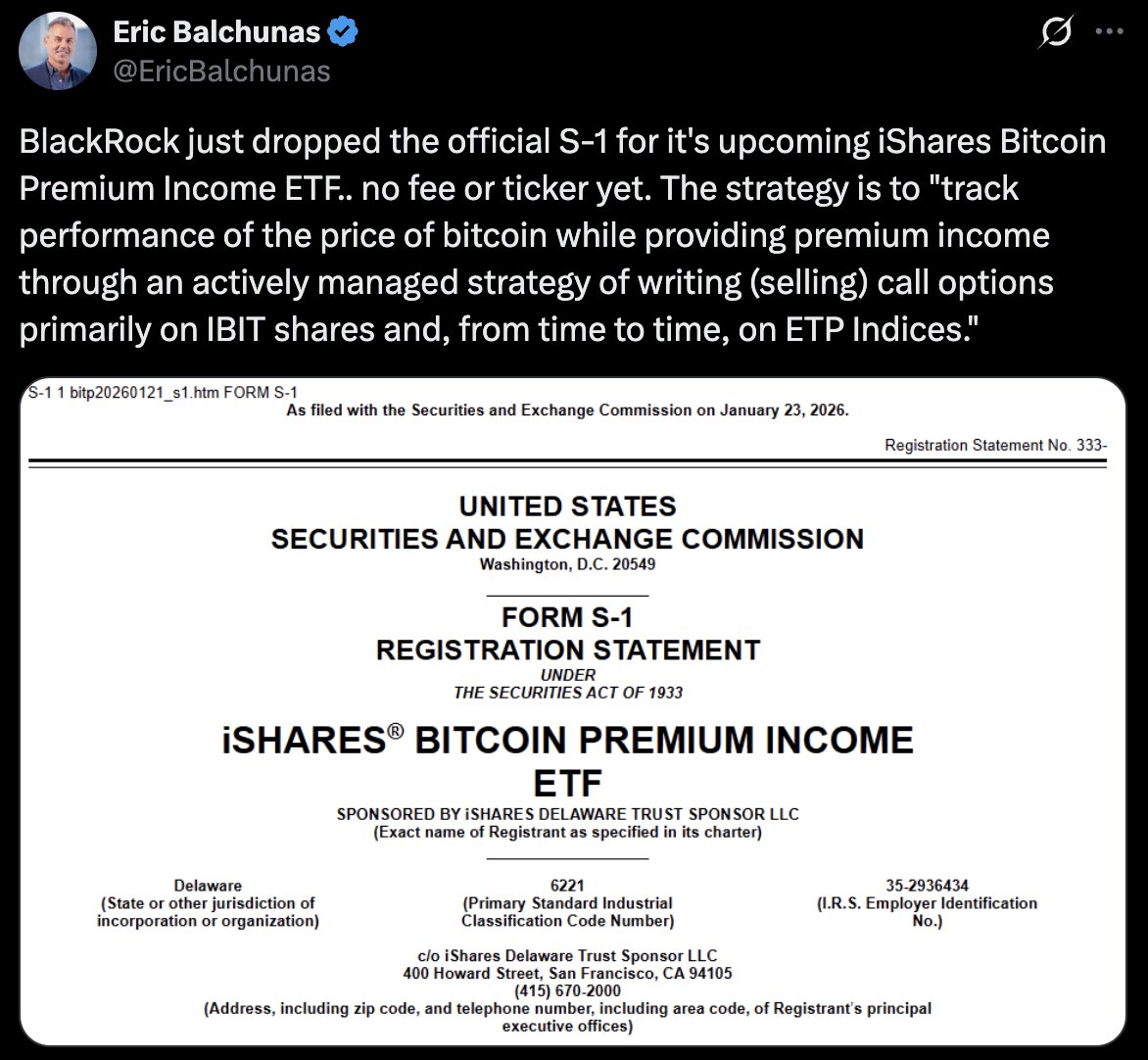 𝕏] BlackRock Files for iShares Bitcoin Premium Income ETF $BLK $BTC $IBIT