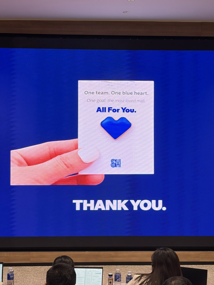 Chad_Caluyo's tweet photo. Today’s surprise is a BLUE HEART PIN presented by our SM Supermalls President as he closes his speech, marking the beginning of a new era of evolving with our customers.

One team. One blue heart. 
One goal: to be the most loved mall.

ALL FOR YOU 💙

#SMisAllForYou #SMSupermalls https://t.co/JCr2GOmoJP