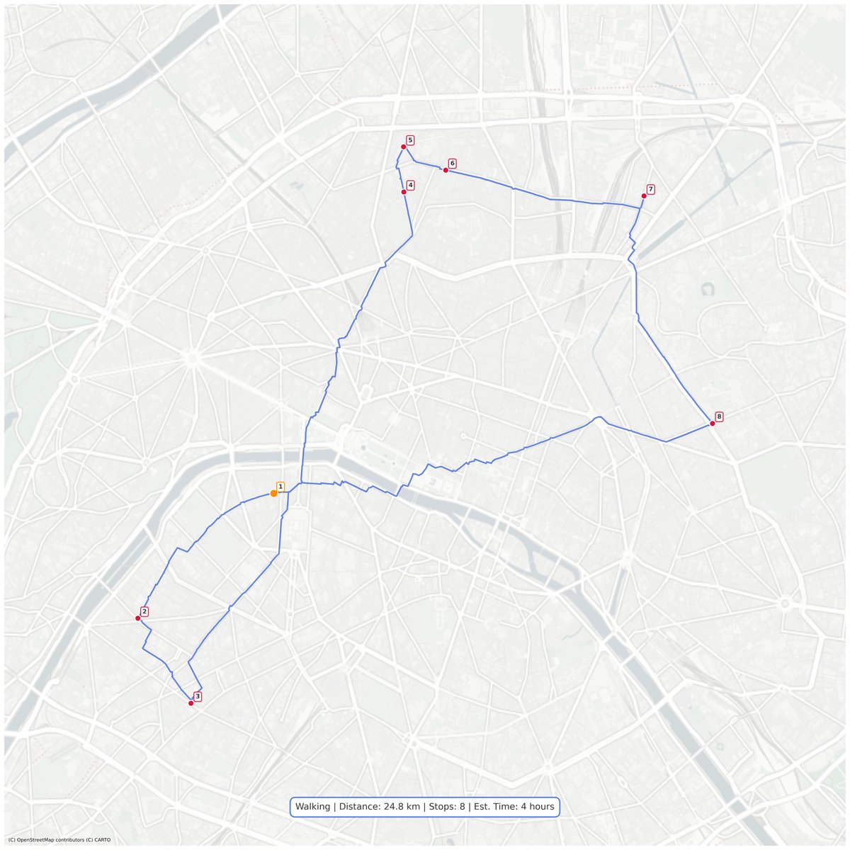 UrbanLoop_maps's tweet photo. 📍 Optimized Route: Boulangerie in Paris, France 🇫🇷

The Romance of Bread.🥖🥐

🚶‍♂️ Total Distance: 24.8 km
🛑 Stops: 8 Locations
⏱️ Est. Walking Time: ~4 Hours

#Paris 🇫🇷#Boulangerie #UrbanLoop #OpenStreetMap https://t.co/qZsU5g67Pn
