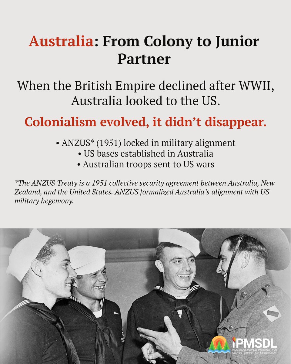 ipmsdl_'s tweet image. For First Nations and Torres Strait Islanders, this is a harrowing reminder of hundreds of years of land theft, oppression, and murder. Today Australia remains an important asset for Western imperialism and the NATO-aligned war machine led by the United States.
