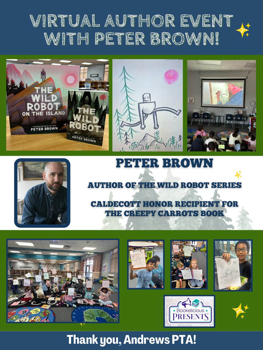 PISDlibraries's tweet photo. Elementary students @AndrewsEagles enjoyed a memorable Virtual Author Visit with Peter Brown! A great opportunity to connect readers with the stories and the author behind the books. @itspeterbrown #LearningintheLibrary @PISDeas #planoisdlibraries https://t.co/JBBhHBJ0Kd