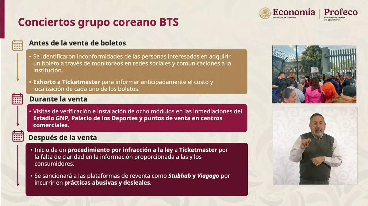 btschartsdailyc's tweet image. [INFO] Mexico’ Profeco will initiate proceedings against Ticketmaster for a lack of clear information regarding #BTS ticket sales and will sanction resale platforms for abusive practices 🇲🇽