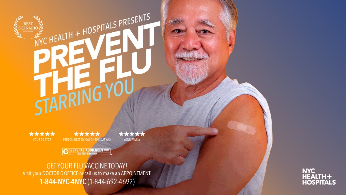 NYCHealthSystem's tweet photo. New Yorkers can #PreventtheFlu by getting vaccinated. Flu vaccines are safe and the best way to protect you from getting sick. Everyone 6 months and older should get a flu vaccine every year: https://t.co/DvXtCn7M1J. #FluSeason https://t.co/pUlgj084A8