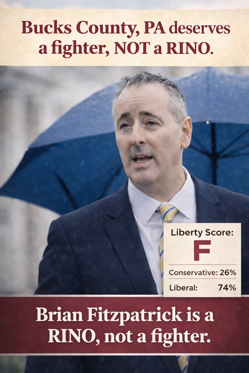 🚨Urgent update from Pennsylvania: 

Bucks County, PA, Brian Fitzpatrick was elected as a Republican, but his voting record raises strong concerns for conservatives!

We need a strong MAGA candidate to challenge him in the 2026 midterms!

🔥Fitzpatrick has been labeled a RINO,