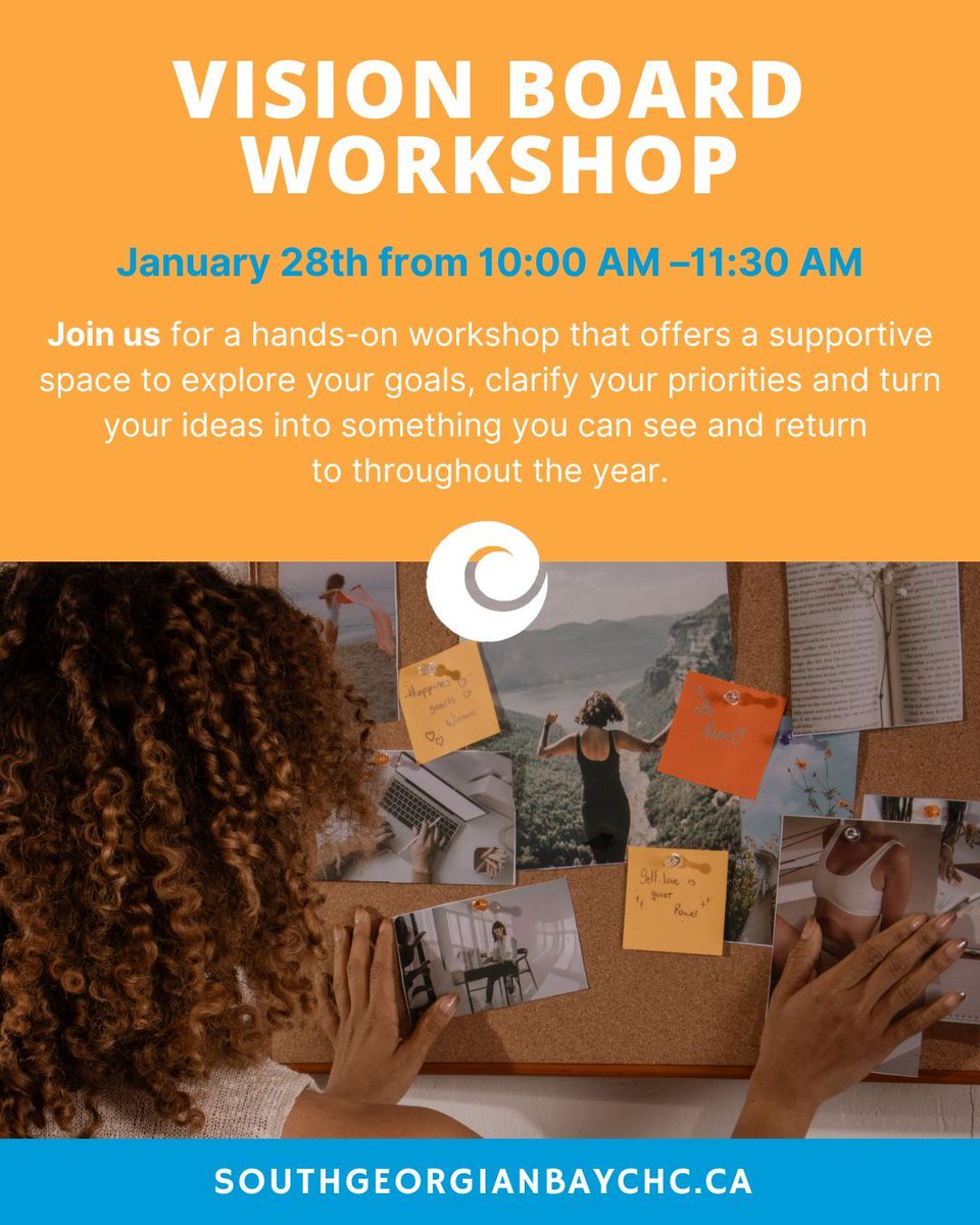 SGB_CHC's tweet photo. โจ Envision the Year Ahead โจ
๐
Wednesday, January 28, 2026
๐ 10:00 AM โ 11:30 AM
๐ South Georgian Bay Community Health Centre
๐ Register here: https://t.co/4fxwccaqg4
#VisionBoard #GoalSetting #CommunityWellbeing #CreativeWellness #SGBCHC https://t.co/AfJovecCrJ