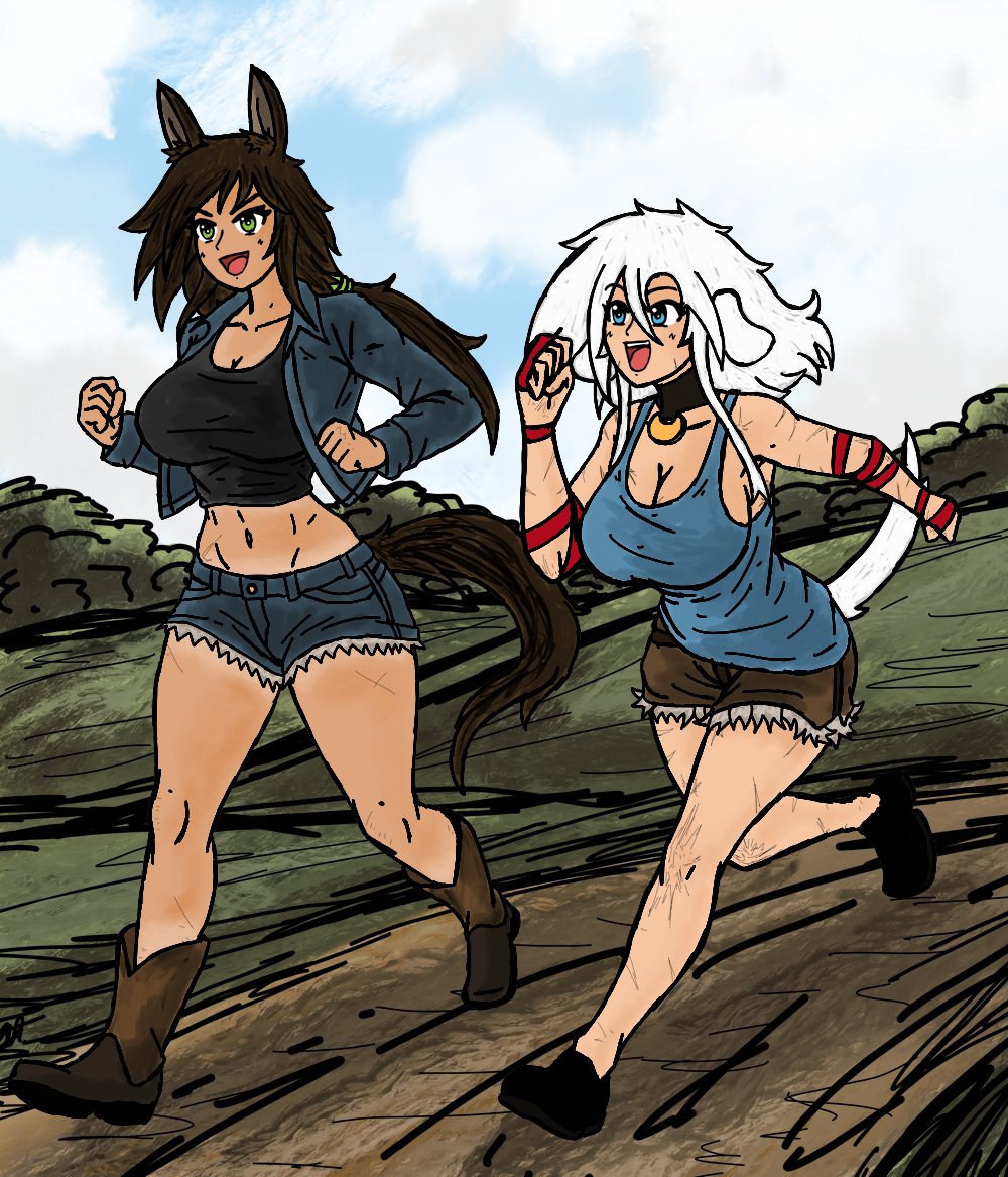 Well, starting off the cold week with a fun sunshine spring pic of Sally and Kerry out for a run. They're good friends and do all sorts of stuff together.

I hope yall enjoy... I was hoping to do more this weekend, but I've been stuck in an art block.