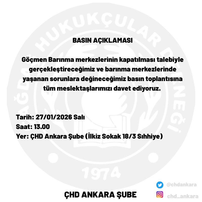 Göçmen Barınma Merkezlerinin kapatılması talebiyle yapacağımız basın toplantısına tüm üyelerimizi ve meslektaşlarımızı davet ediyoruz.