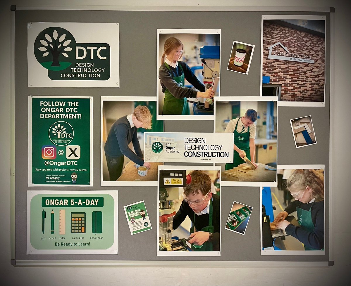 OngarDTC's tweet photo. Brand new DTC display board outside G24 showcasing our wonderful @TheOngarAcademy pupils working away. #DTC #Designtechnology #Ongar https://t.co/GUOLBYUIBU