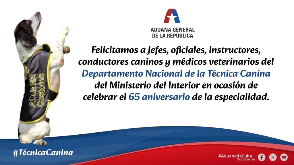 Así, nos sentimos más seguros si caminamos y vemos en una esquina a un policía con su perro,  Con ellos no puede haber errores, pues su olfato, su destreza, su actuar rápido y obediente garantizará siempre los mejores resultados.
Felicidades a nombre de #AduanadeCuba #CubaVencerá