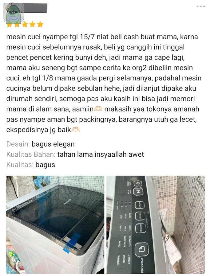 Tanyarl Setelah waluh kukus, miniuman terakhir ibu, dan kue ulang tahun office boy. Sekarang ada lagi mesin cuci kebanggaan ibu. Ya Allah nangis bgt bacanya 😭