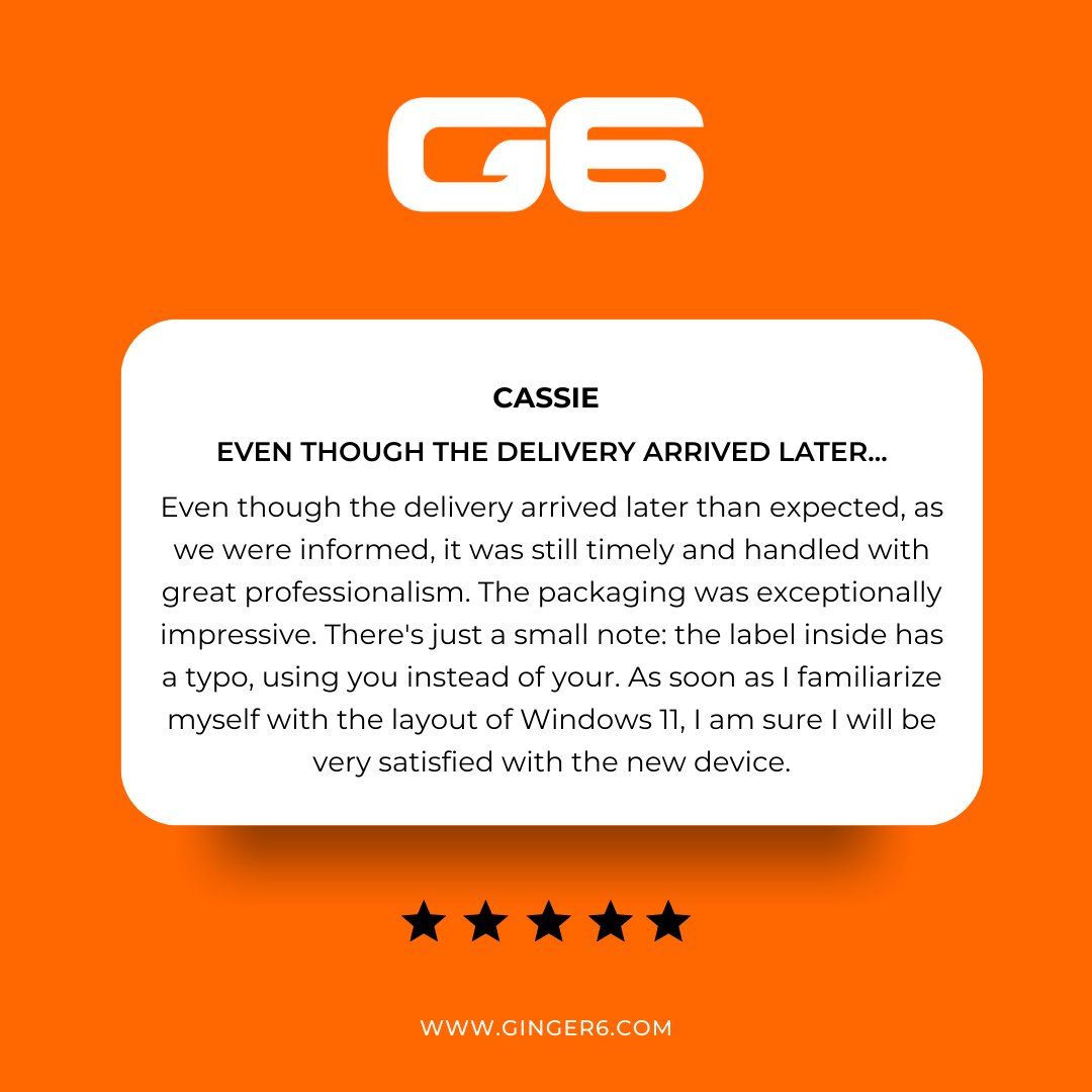 “Packaging was impressive delivery handled with professionalism.” Cassie’s Ginger6 PC arrived with care and clarity - now she’s diving into Windows 11 with confidence.
Thanks for the 5⭐ review! 
👉 Visit ginger6.com to start your build 
#Ginger6 #CustomPC #ReviewPost