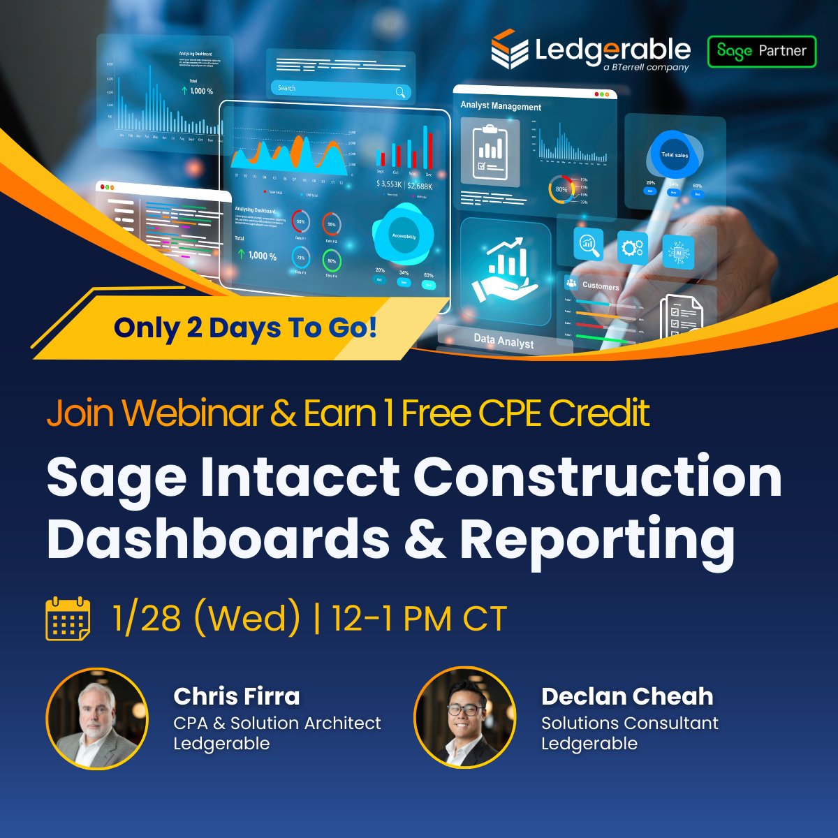 🚨 Last call! Join Chris Firra, &amp; Declan Cheah of <a href="/LedgerableLLP/">Ledgerable</a> on 1/28 to see how Sage Intacct Construction dashboards &amp; reporting deliver real-time project visibility—no guesswork, no digging through reports. 📊
Register now &amp; earn 1 free CPE credit 👉 tinyurl.com/mpsuu23k
