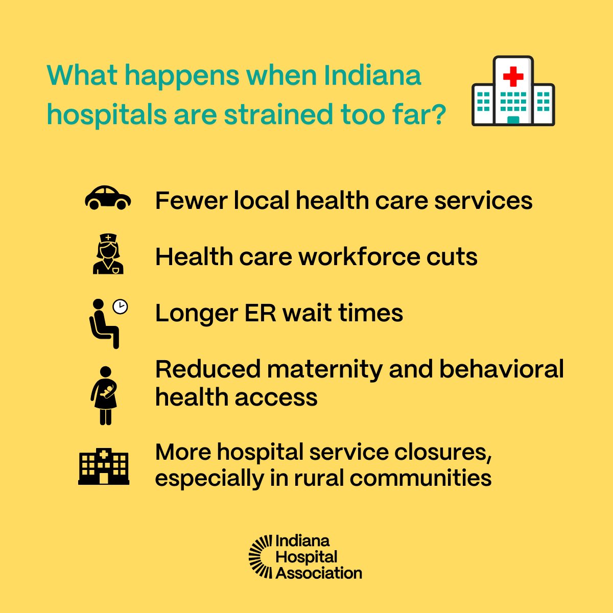 Indiana hospitals are under severe strain with mounting policy &amp; financial pressures. What happens when Indiana hospitals are strained too far? 

Medicaid and commercial payor reform is urgently needed to protect access to care for all Hoosiers. Read more: bit.ly/YearontheBrink
