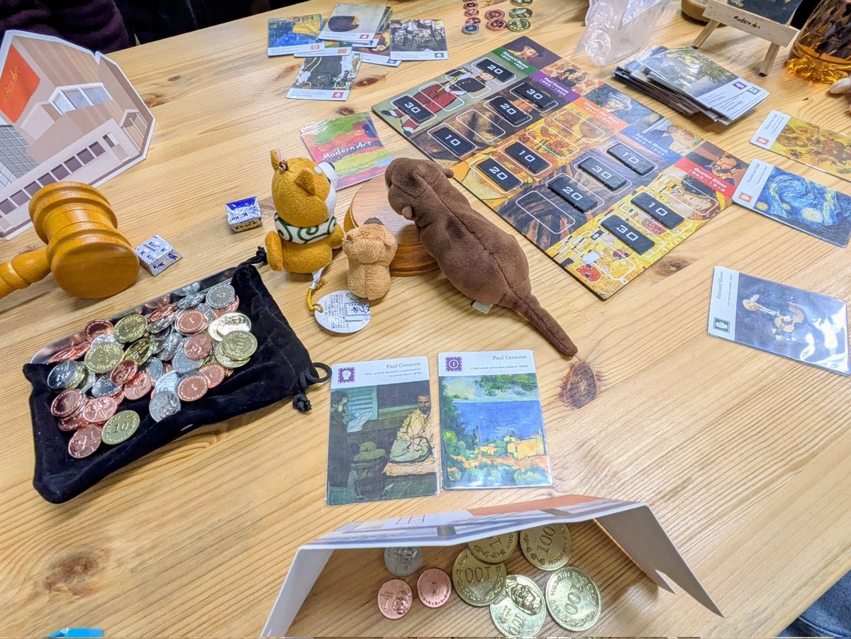 週末のボドゲ会。初めてプレーした「モダンアート」は豪華版にて、マネ、セザンヌ、ゴッホ、ムンク、クリムトの絵を競り落としては高値で売り払う。近代画家の他にルネサンスセットも有り。絵画の入門にもピッタリ。
好きな画家で値付けがおかしくなる場面もあり、ドラマを感じました。唯一無二感。