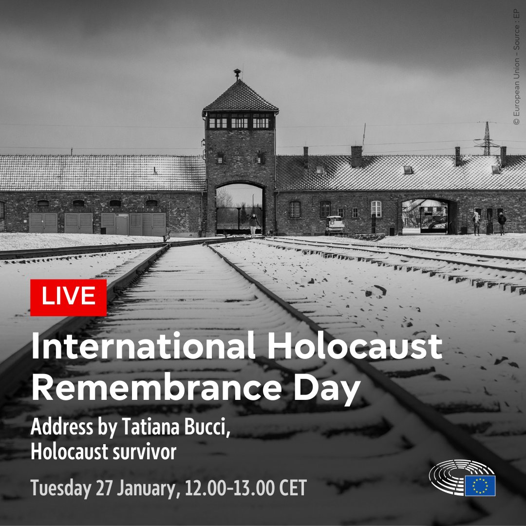 🔴 Tomorrow afternoon, Parliament will hold a special session to mark International Holocaust Remembrance Day.

Survivor Tatiana Bucci will address MEPs, recalling Auschwitz and the 1.5 million Jewish children murdered in the Holocaust.

Watch it live: link.europa.eu/nHCHfT