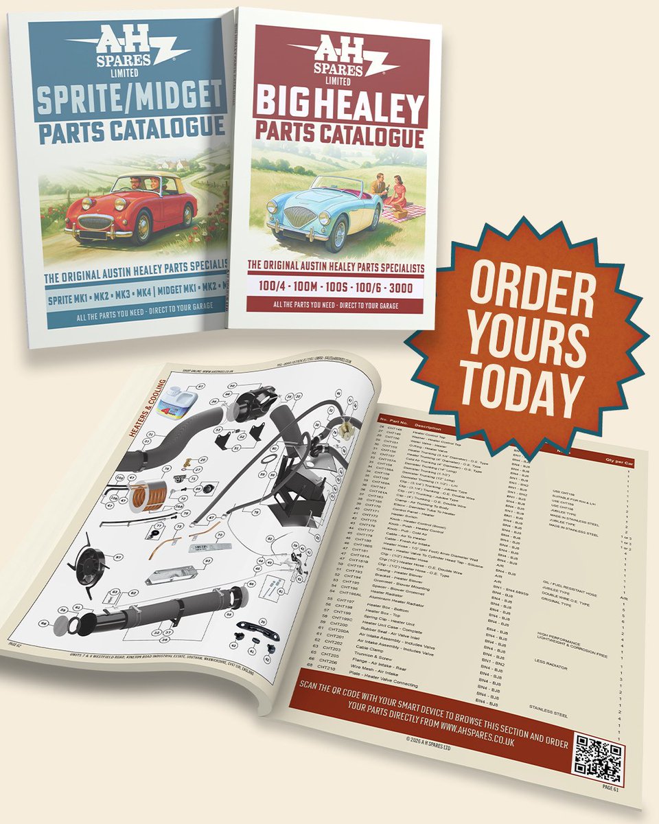 🔥 BIG NEWS!

The 2026 Big Healey and Sprite &amp; Midget parts catalogues are now live! 🚀

Packed with thousands of parts, exploded diagrams and clear part IDs - it’s the ultimate reference for your restoration or maintenance project 👨‍🔧📘

📥 Download now: visit.ahspares.co.uk/x-230126
