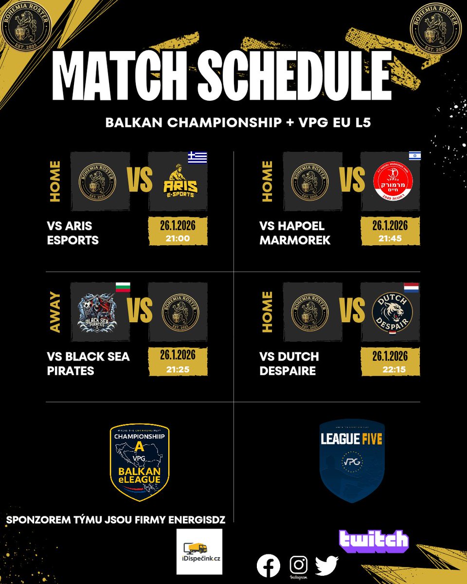 Náš tým se trochu otřásá v základech, přesto dnes startujeme ligové soutěže. 

Dvěmi zápasy vstupujeme do Balkan Championship, což je pro nás nová soutěž a následovat bude Europa League Five. 

 <a href="/OfficialVPG/">Virtual Pro Gaming</a> <a href="/VPGBalkan/">Virtual Pro Gaming Balkan™️</a> <a href="/VPG_CZSK_TTR/">VPG_CZSK_TTR</a>