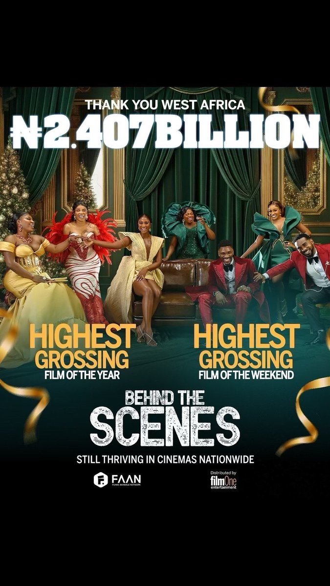 An incredible milestone I’m truly grateful to my FANmily🙏
Thank you, West Africa, for taking #BehindTheScenes to ₦2.4B at the box office. Your love and support mean everything to me. #behindthescenes  is still showing nationwide.

To God be all the glory.