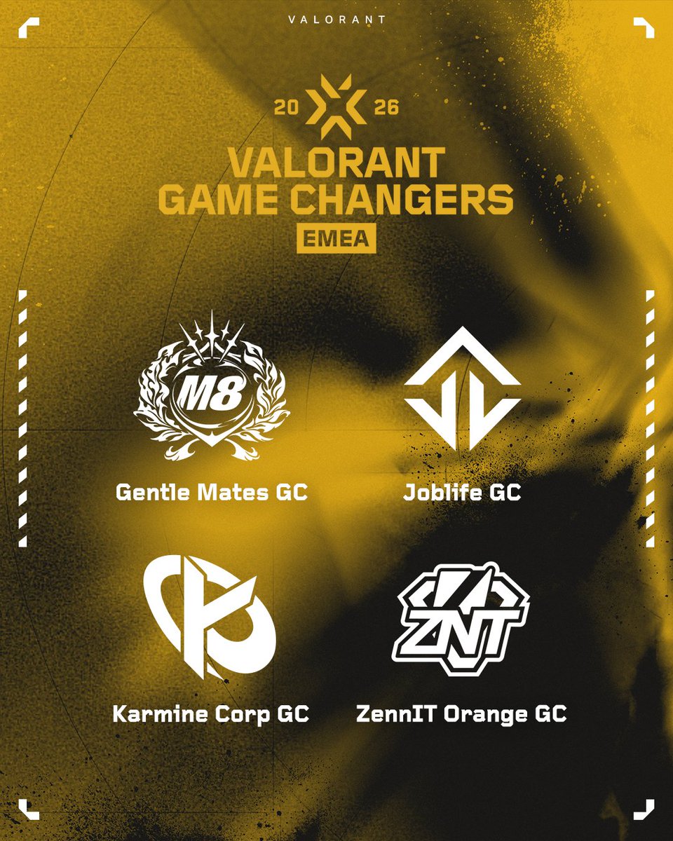 Les GAME CHANGERS EMEA commencent aujourd’hui ! 🥳 

3 équipes françaises et une équipe belge sont présentes pour cette saison, avec la première participation de Gentle Mates et Joblife dans la compétition 🔥

<a href="/gentlemates/">Gentle Mates</a> , <a href="/JoblifeEsport/">Joblife</a> , <a href="/KarmineCorp/">Karmine Corp</a> , <a href="/zennit_gaming/">ZennIT 🇧🇪</a> , nous