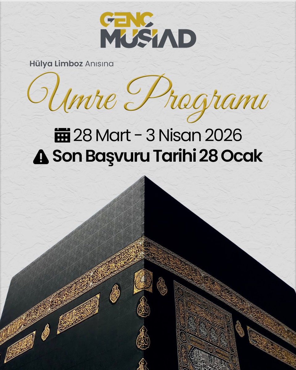 Genç MÜSİAD olarak 28 Mart-3 Nisan tarihleri arasında Umre Programımızı gerçekleştiriyoruz. Son kayıt tarihi 28 Ocak!
Kardeşlik duygumuzu perçinleyeceğimiz bu kutsal yolculukta sizler de yer alın..

Program detayları için: bit.ly/3NC9aEm

Kayıt link :