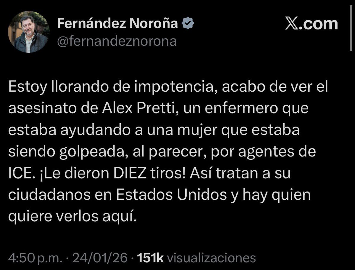 Oye <a href="/fernandeznorona/">Fernández Noroña</a>, en Irán el régimen ha asesinado a más de 40 mil ciudadanos en 20 días. No vayamos más lejos: ayer hubo un ataque terrorista en Salamanca y en Michoacán encontraron a una intérprete de señas y a su familia, calcinados y torturados.

¿A qué hora lloras por