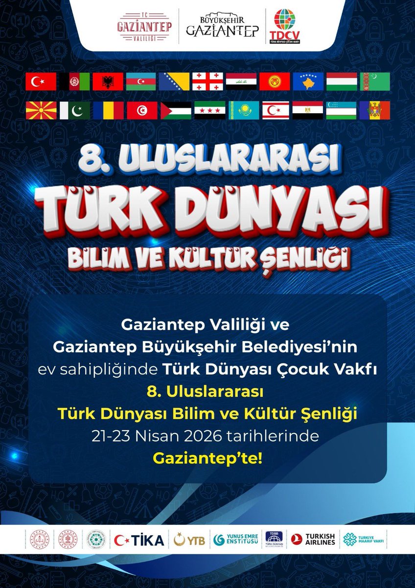 Gaziantep Valiliğimiz ve Gaziantep Büyükşehir Belediyesi koordinasyonunda 21-23 Nisan’da Gaziantep’te organize edeceğimiz uluslararası etkinliğimizin başvuru süreci devam ediyor. 20 Şubat’ta sona erecek. tdbo.org üzerinden başvuru süreçlerini takip edebilirsiniz.