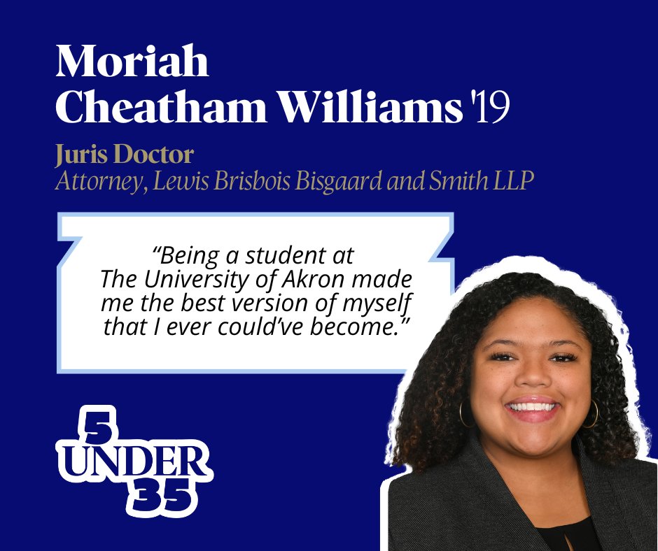 uakronalumni's tweet photo. Congratulations to Moriah Cheatham Williams '19, another one of our 2026 "5 Under 35" award recipients! 🥳 Moriah is a proud alumna from @AkronLaw &amp; is now an attorney with Lewis Brisbois Bisgaard &amp; Smith LLP, where she specializes in complex business and commercial litigation! https://t.co/sfNDCv0izB