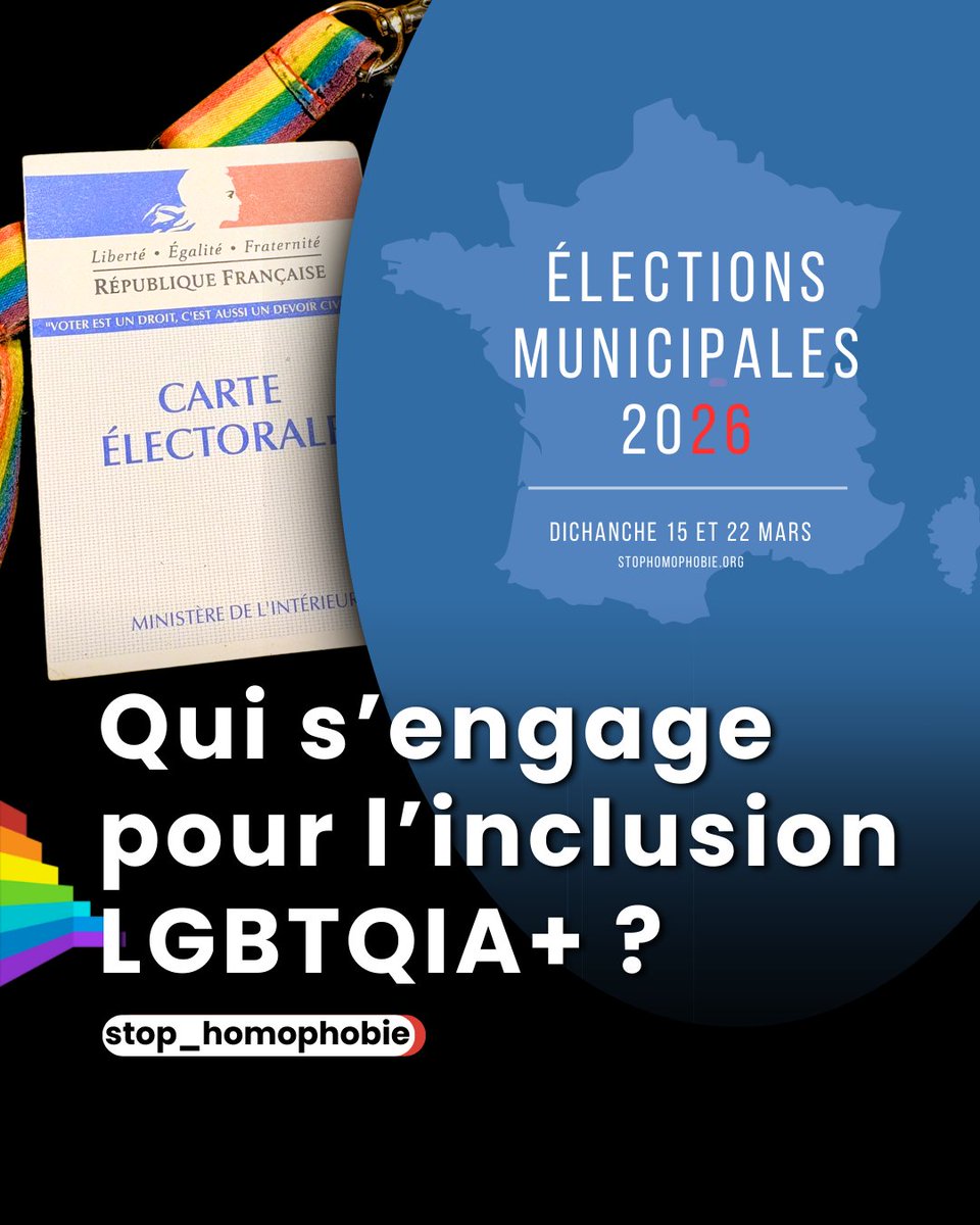 stop_homophobie's tweet photo. 🗳️ Municipales 2026 : l’inclusion LGBTQIA+ passe par la formation des candidats

À moins de deux mois des municipales (15 et 22 mars 2026), certains partis commencent à former et sensibiliser leurs candidats aux enjeux LGBTQIA+.

Des élus bien informés peuvent agir concrètement au niveau local : sécurité, école, sport, culture, logement, accès aux services… autant de domaines où l’inclusion fait la différence.

⏱️ Il est temps de voir qui fait quoi et qui s’engage vraiment.
📩 Les partis et candidats municipaux sont invités à partager leurs engagements concrets en matière d’inclusion LGBTQIA+, afin de rendre visibles les initiatives locales existantes.

🔗 https://t.co/3dJaMc4gnv

#Municipales2026 #LGBTQIA #Inclusion #Égalité #Diversité #FormationDesElus #EngagementLocal #PolitiqueLocale #BaromètreInclusion #DroitsLGBTQIA