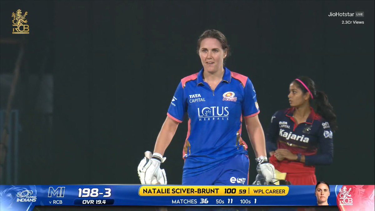 𝗧𝗛𝗘 𝗙𝗜𝗥𝗦𝗧 𝗛𝗨𝗡𝗗𝗥𝗘𝗗 𝗜𝗡 𝗧𝗛𝗘 𝗪𝗣𝗟!
 
Nat Sciver-Brunt makes history for Mumbai Indians against RCB!