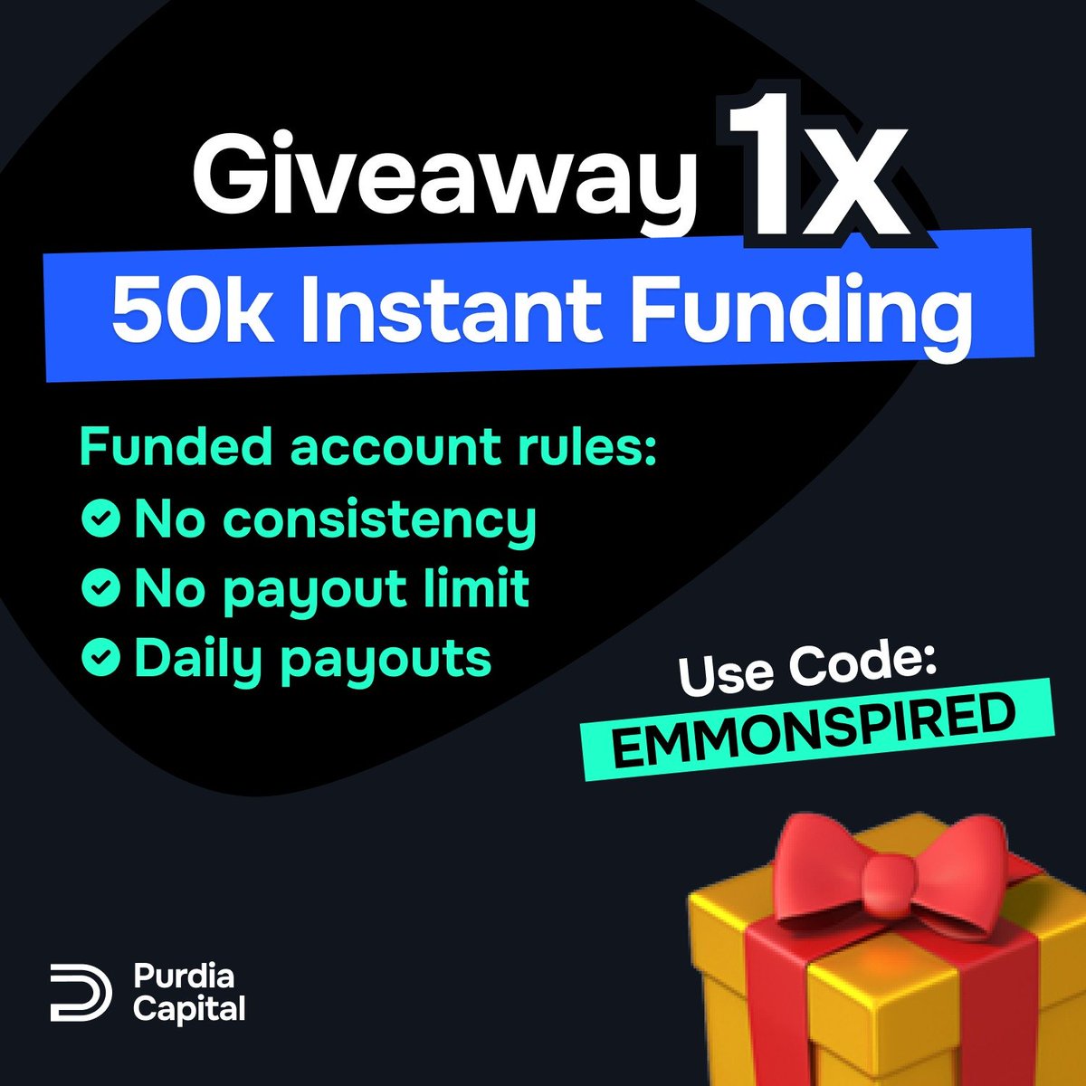 Emmonspired's tweet image. Have you been interested in trying a @purdia Instant Funded account, but haven't done anything about it? 

Well, today's the day! Act now. 
Contest ends January 30th, 2026 at 5pm Central! 
1) Follow me &amp;amp; @purdia 
2) Retweet this post
3) Comment &amp;amp; tag 2 friends with why you want…