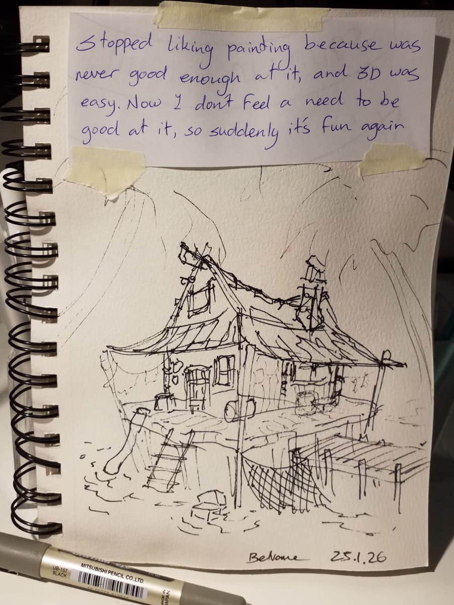 Yesterday's sketch. I'll never be as good as AI can be, so suddenly I can just draw for fun, not to be good, and it's so freeing!