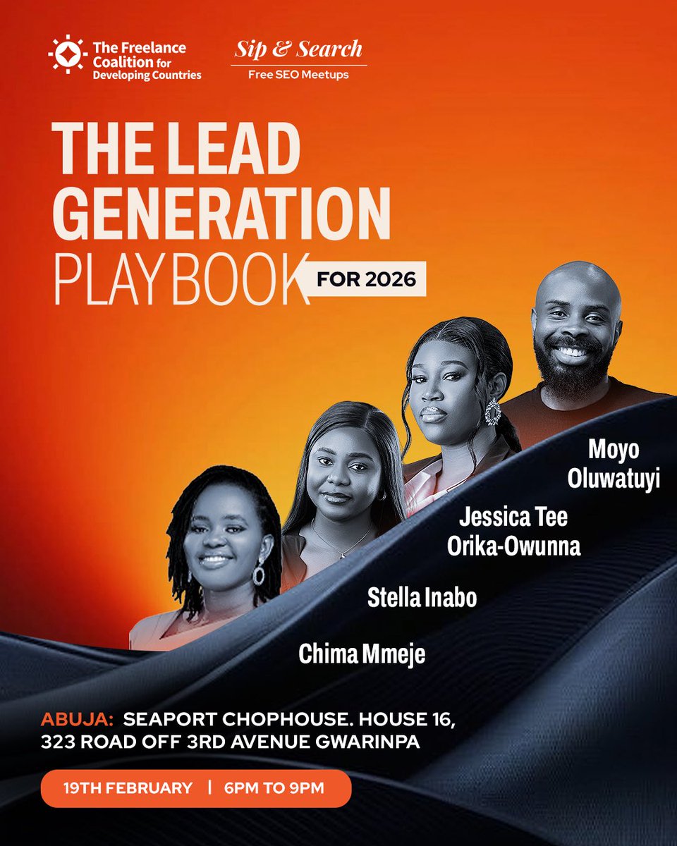 TheFCDC's tweet photo. Sip &amp; Search is coming home to Nigeria and It’s happening in Abuja: Feb 19 and Lagos: Feb 21 (SOLD OUT)

Real marketers will be sharing what actually worked for lead gen in 2025 (not what should work in theory).

It’s free. Registration link in the comments. https://t.co/YUDlXv6K7X