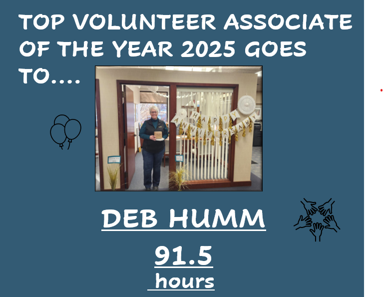 We are so proud of our associate for her volunteer hours in 2025! We appreciate all you do and all our other associates who donate their hours to help out in the community!