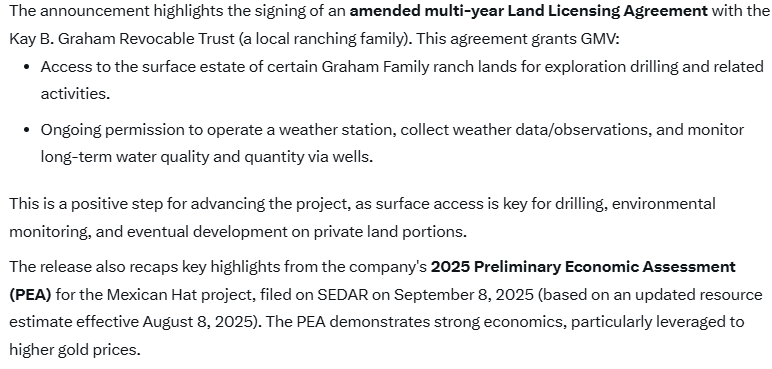 GMV Minerals Signs Multi Year Land Licensing Agreement

tinyurl.com/yp3jj2tf

$GMV.V $GMVMF #gold

Focused on its flagship Mexican Hat Gold Project in southeastern Arizona, USA.