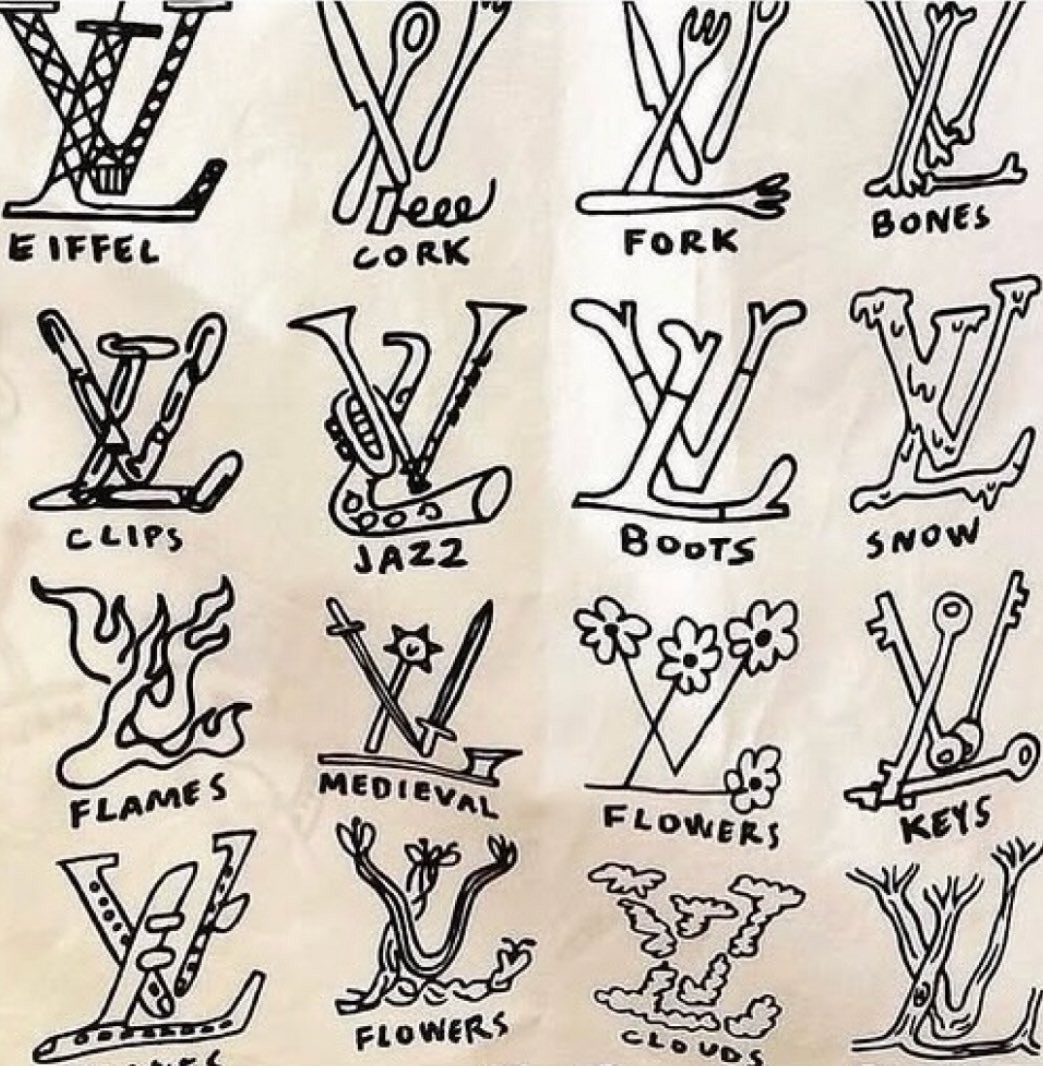 Shtreetwear's tweet image. Sketches of Various Louis Vuitton Logos by Virgil Abloh