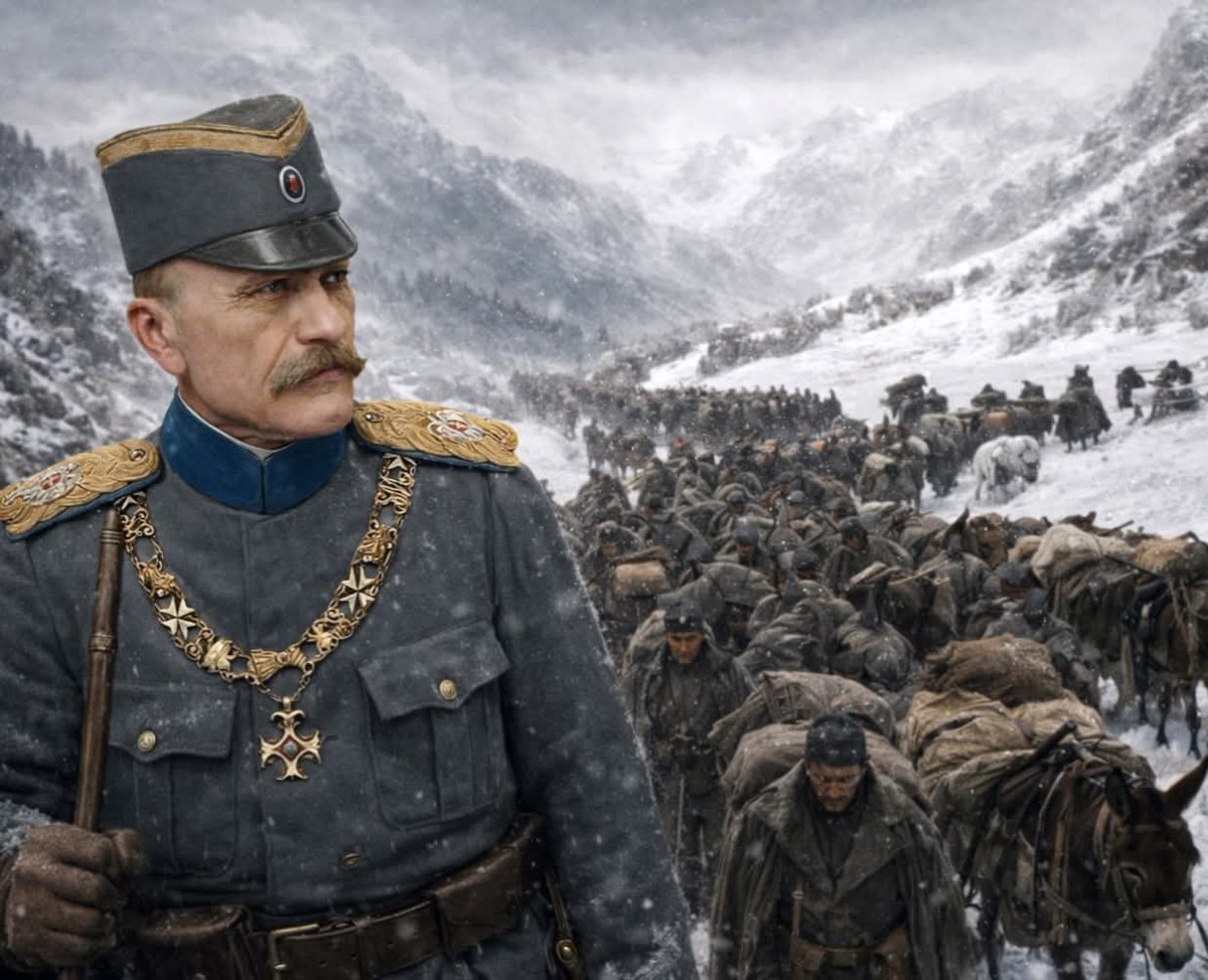 DamaSaOklopom's tweet image. Мало је познато да је војвода Живојин Мишић био  против повлачења преко Албаније!
Док су други гледали ка Албанији, Мишић је гледао у срце Србије.
Године 1915, у часу када се ломила судбина народа, јасно и гласно је рекао: повлачење је пораз пре пораза.
Своје противљење изнео је…